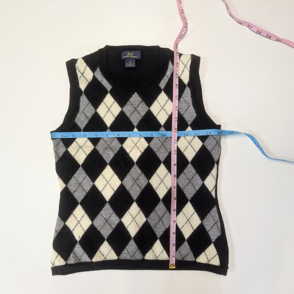 *FLAW Brooks Brothers 346 Argyle Sweater Black/Gray/Cream *M XS 100% Merino Wool - Picture 3 of 11